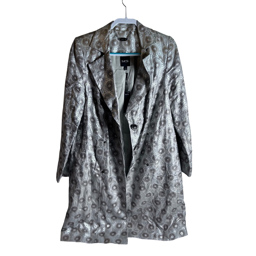 Isabel Toledo Lane Bryant Trench Coat 14 Silver Jacquard Geometric Women